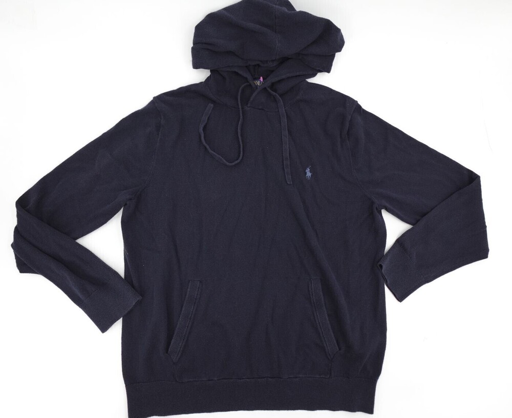 Polo Ralph Lauren Hoodie Mens Large Navy Pullover Cotton Cashmere Pony Logo Knit